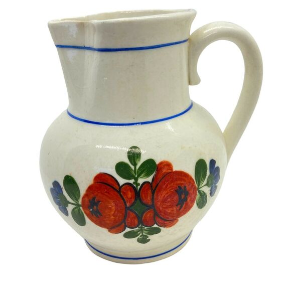 Floral Czech Jug Vase W/ Handle Vtg Multicolor Porcelain Decorative Open 5.5"